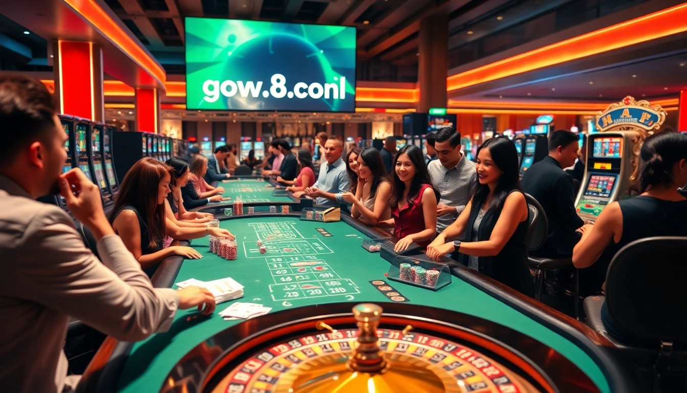 Experience the excitement at https://go8.onl/ with vibrant casino tables featuring players enjoying thrilling card games and slot machines.